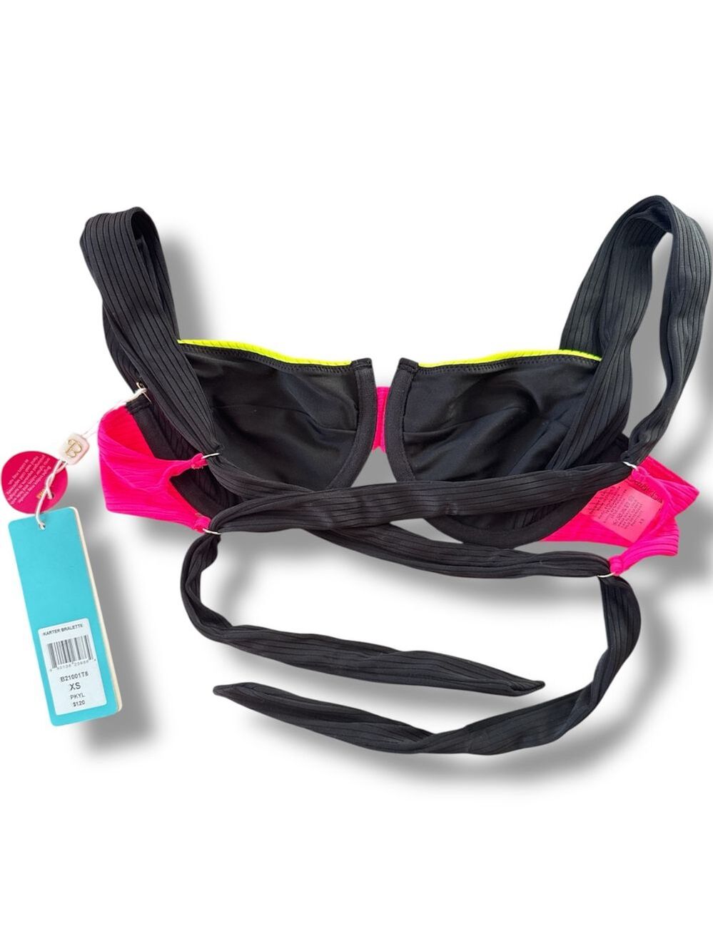 Beach Bunny Karter Neon Pink Black Lime Green Bikini Top XS - Picture 3 of 3